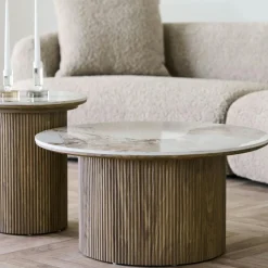 Table basse ronde en céramique effet marbre Ø80 cm PRATO