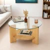 Table basse ronde en verre et bois clair - 2 plateaux ANZIO