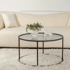 Table basse ronde en verre – cadre noir ⌀80 cm TULUM