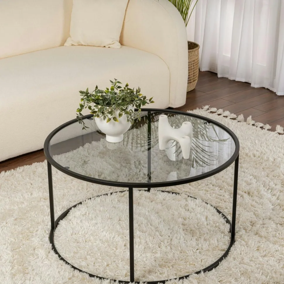 Table basse ronde en verre – cadre doré ⌀80 cm TULUM