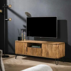 Table basse ronde gigogne motif baguette en bois de manguier (lot de 2) DELHI