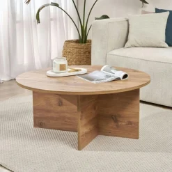 Table basse ronde minimaliste - effet bois de noyer MARFA