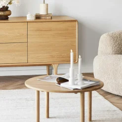 Table basse ronde moderne bois de chêne clair Ø 70 cm PARMA