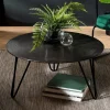 Table basse ronde noire rainures pieds épingle ZALA