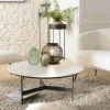 Table basse ronde plateau blanc pierre marbrée CORUMBA
