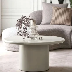 Table basse ronde sable - design minimaliste, pied cylindrique ALBERTA