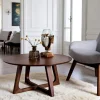 Table basse ronde style vintage - pieds croisés, finition noyer LILLEHAMMER