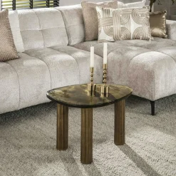 Table basse verre – finition antique dorée, 40 cm LAGUNA