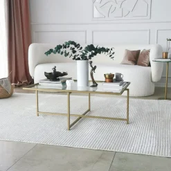 Table basse verre & métal doré - design minimaliste TULUM