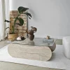 Table basse verre base luge effet travertin avec niche SALTA