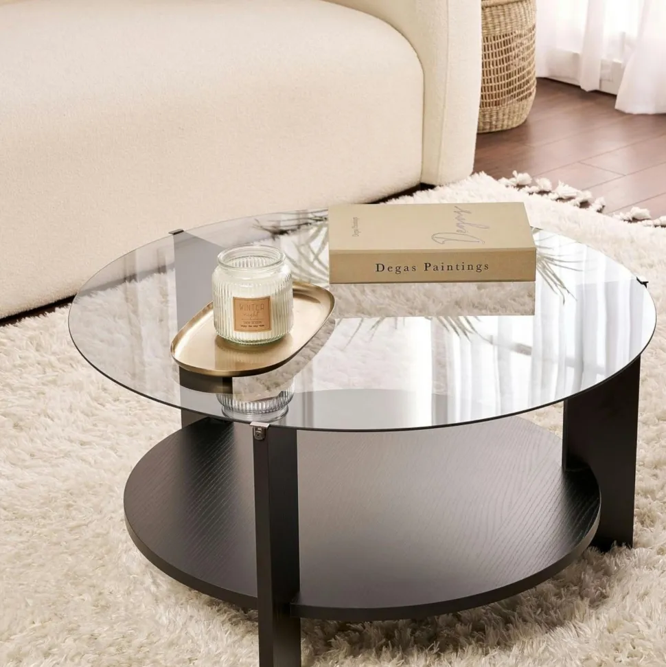 Table basse verre double plateau - effet chêne SALTA