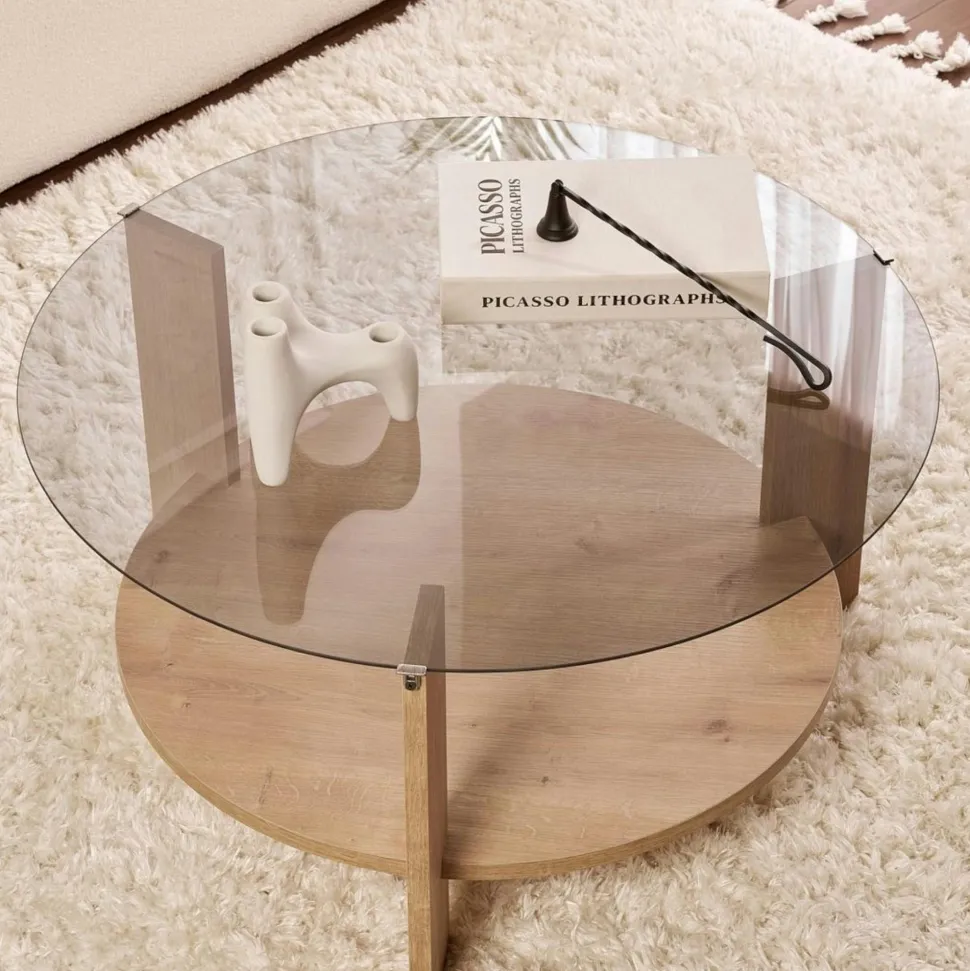 Table basse verre double plateau - effet chêne SALTA