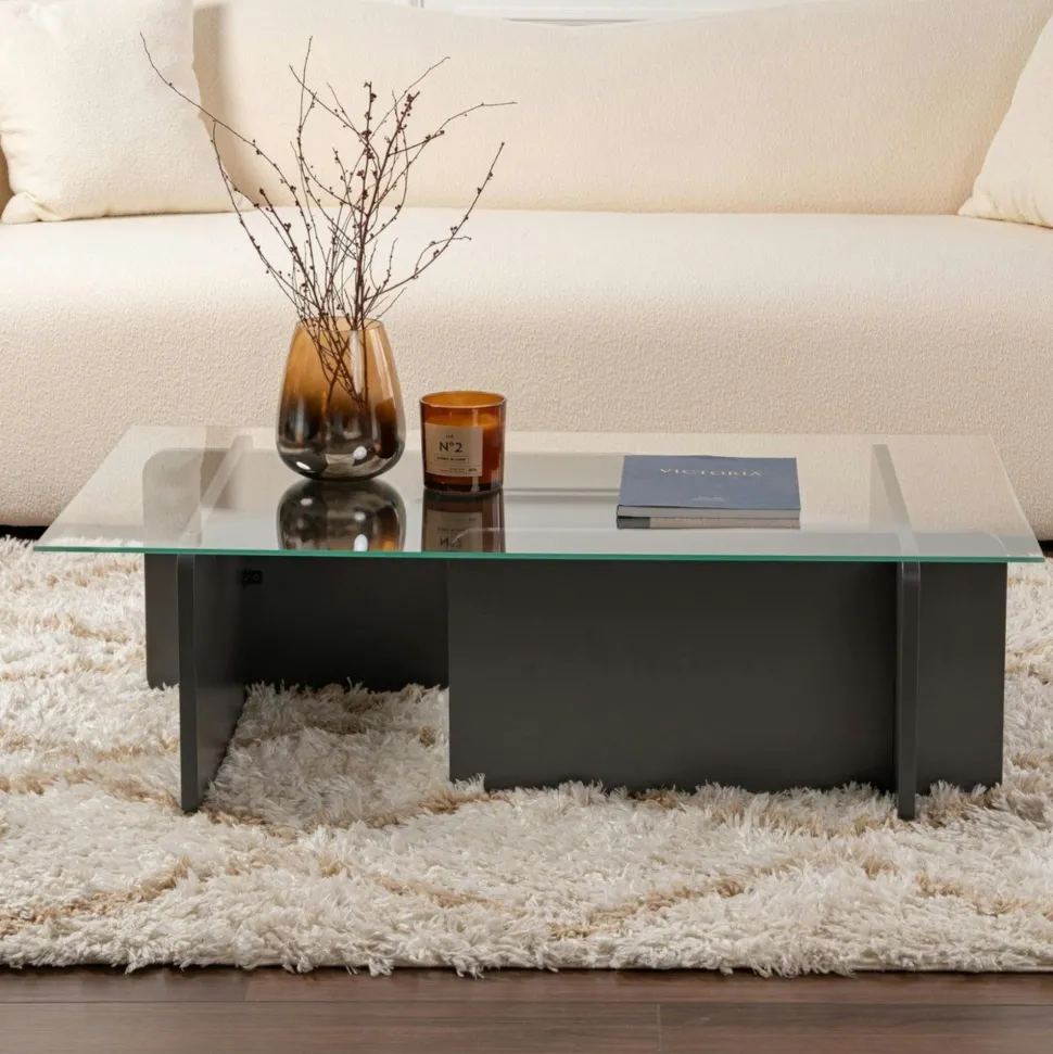 Table basse verre déstructurée – base gris anthracite SALTA