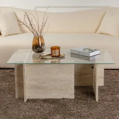 Table basse verre déstructurée – base gris anthracite SALTA