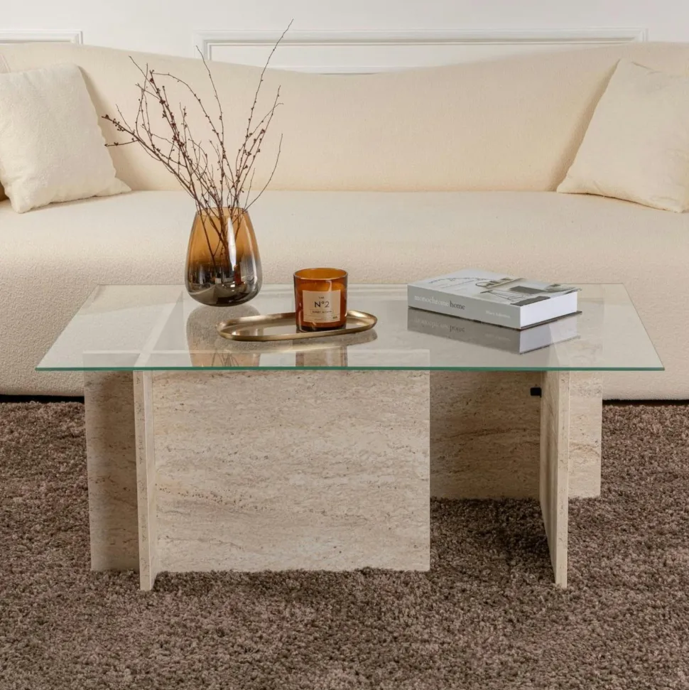 Table basse verre déstructurée – base gris anthracite SALTA