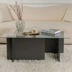 Table basse verre déstructurée – base gris anthracite SALTA