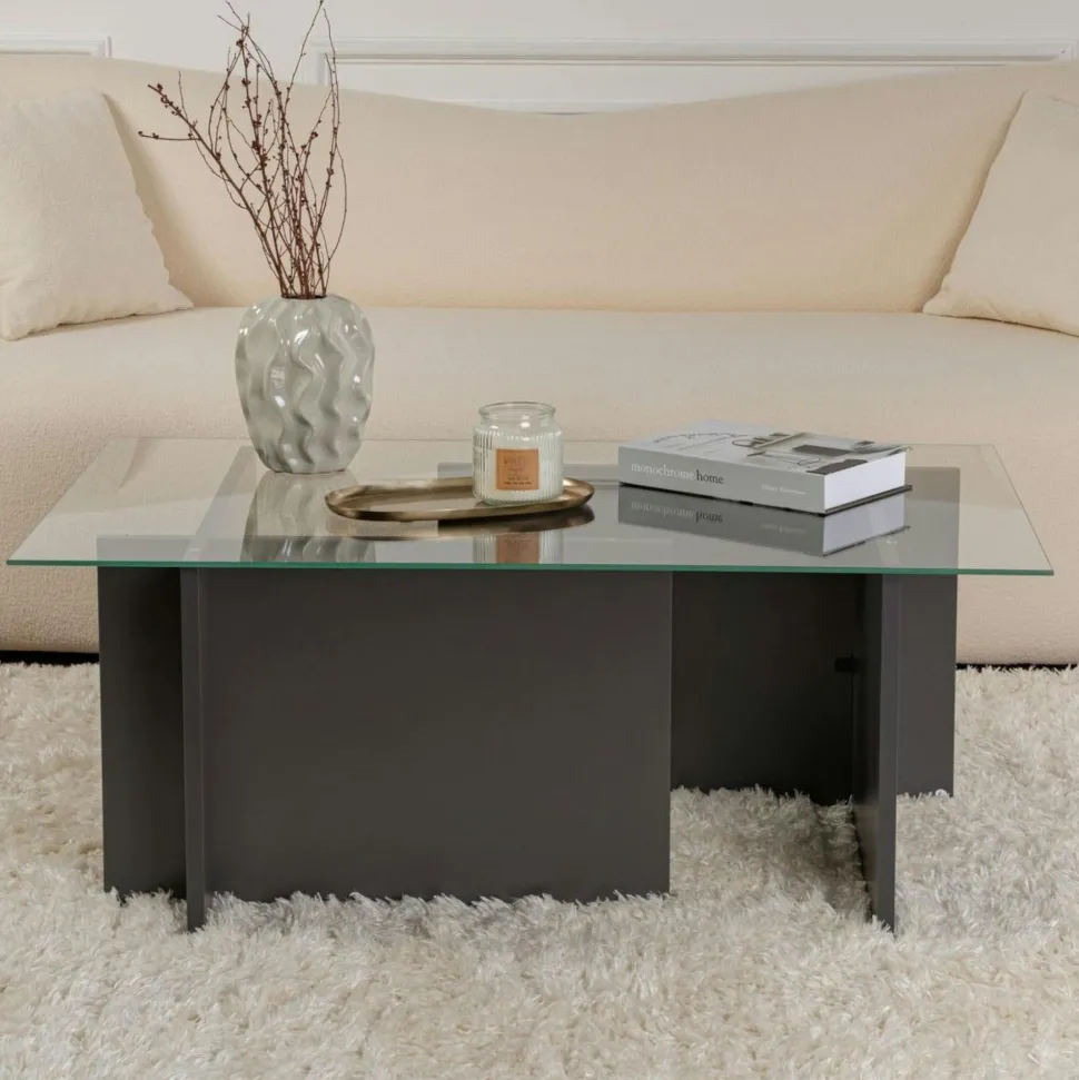 Table basse verre déstructurée – base gris anthracite SALTA
