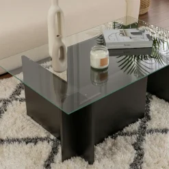 Table basse verre déstructurée – base gris anthracite SALTA