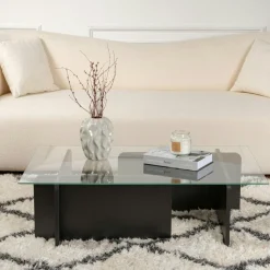 Table basse verre déstructurée – base gris anthracite SALTA