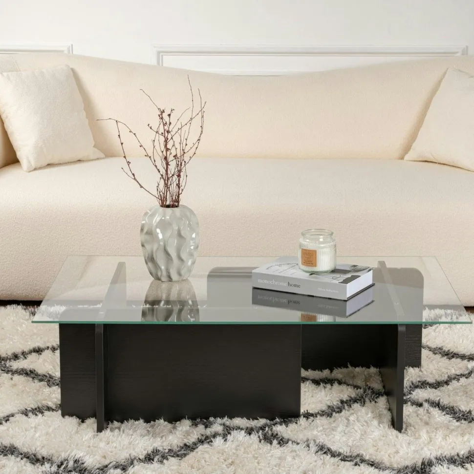 Table basse verre déstructurée – base gris anthracite SALTA