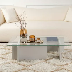 Table basse verre déstructurée – base gris anthracite SALTA