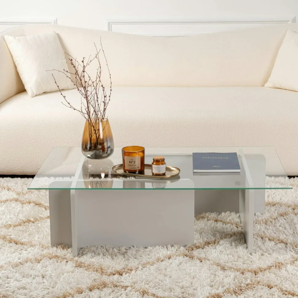 Table basse verre déstructurée – base gris anthracite SALTA