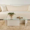 Table basse verre déstructurée – base effet bois blanc SALTA