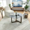 Table basse verre fumé - pied 3 branches, bois foncé ANZIO