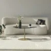 Table basse verre fumé minimaliste, galet et pied doré TULUM