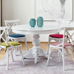 Table blanche extensible - ⌀118/158 cm, pied tourné TENA