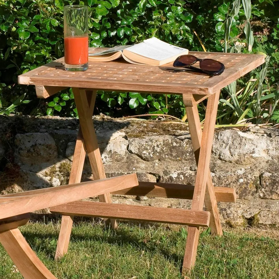 Table d'appoint de jardin en Teck carrée pliante 50cm SUMMER