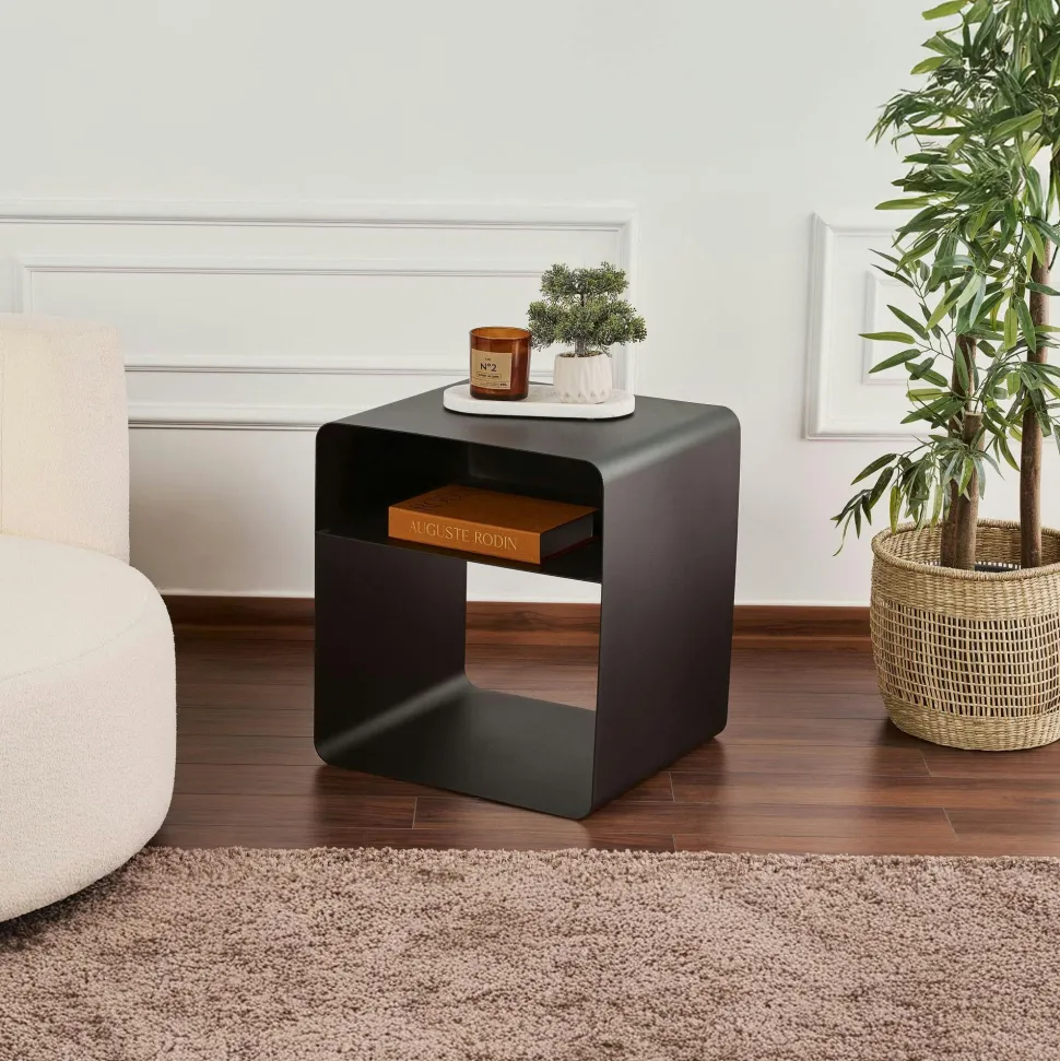 Table d’appoint design métal noir – 2 plateaux SFAX