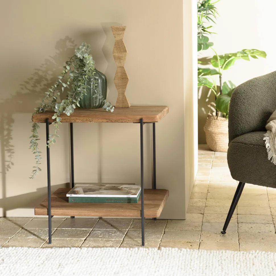 Table d'appoint double plateau pin recyclé CRACOVIE