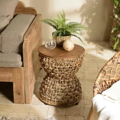 Table d'appoint ronde 49 cm fibre de coco et bois recyclé SWING
