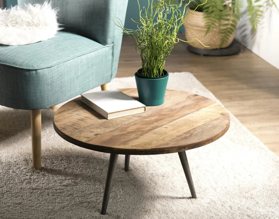 Table d'appoint ronde teck recyclé métal GM SWING