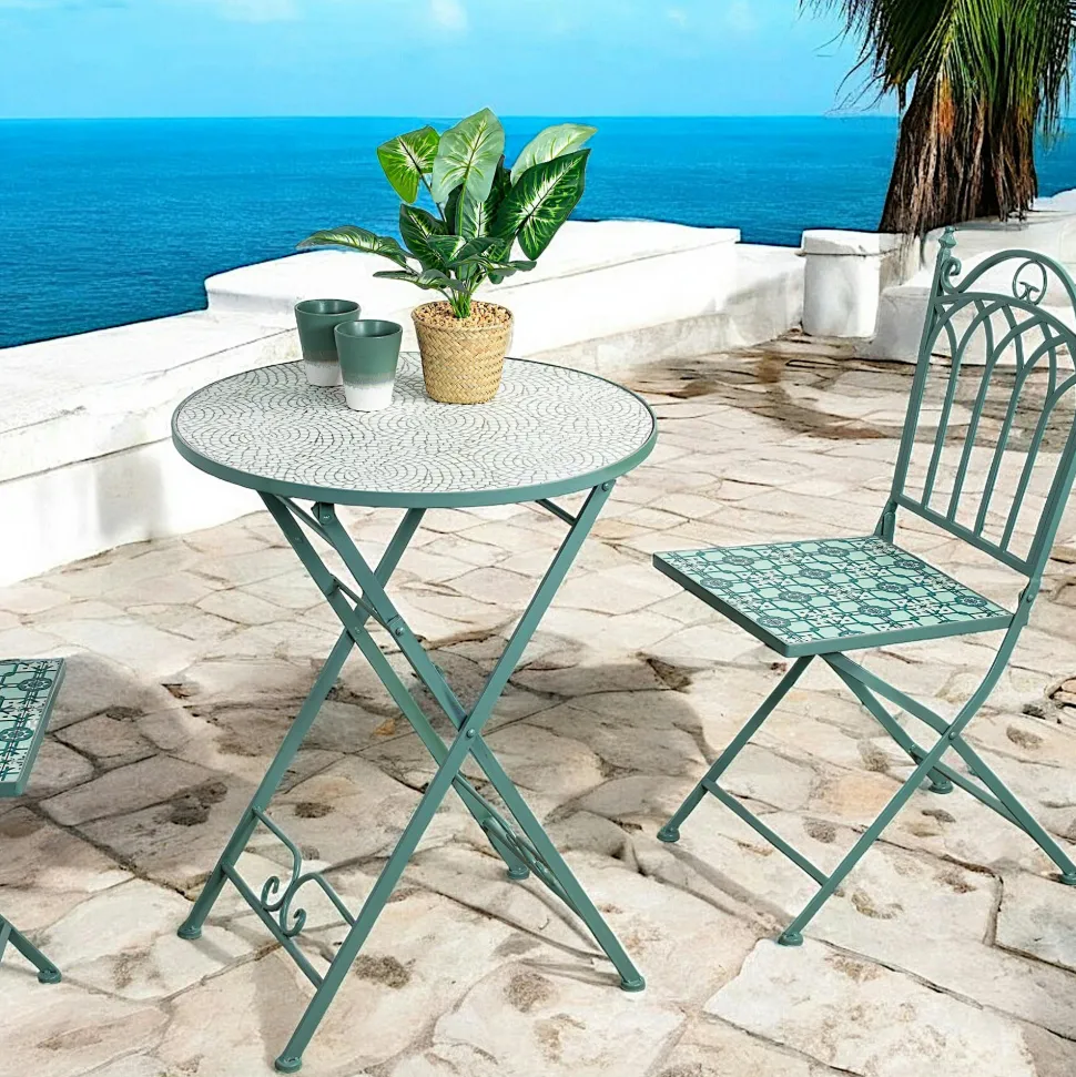 Table de balcon pliante vert d'eau D 60 cm GRENADE