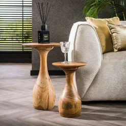 Table de chevet en bois d'acacia structure colonne MELBOURNE
