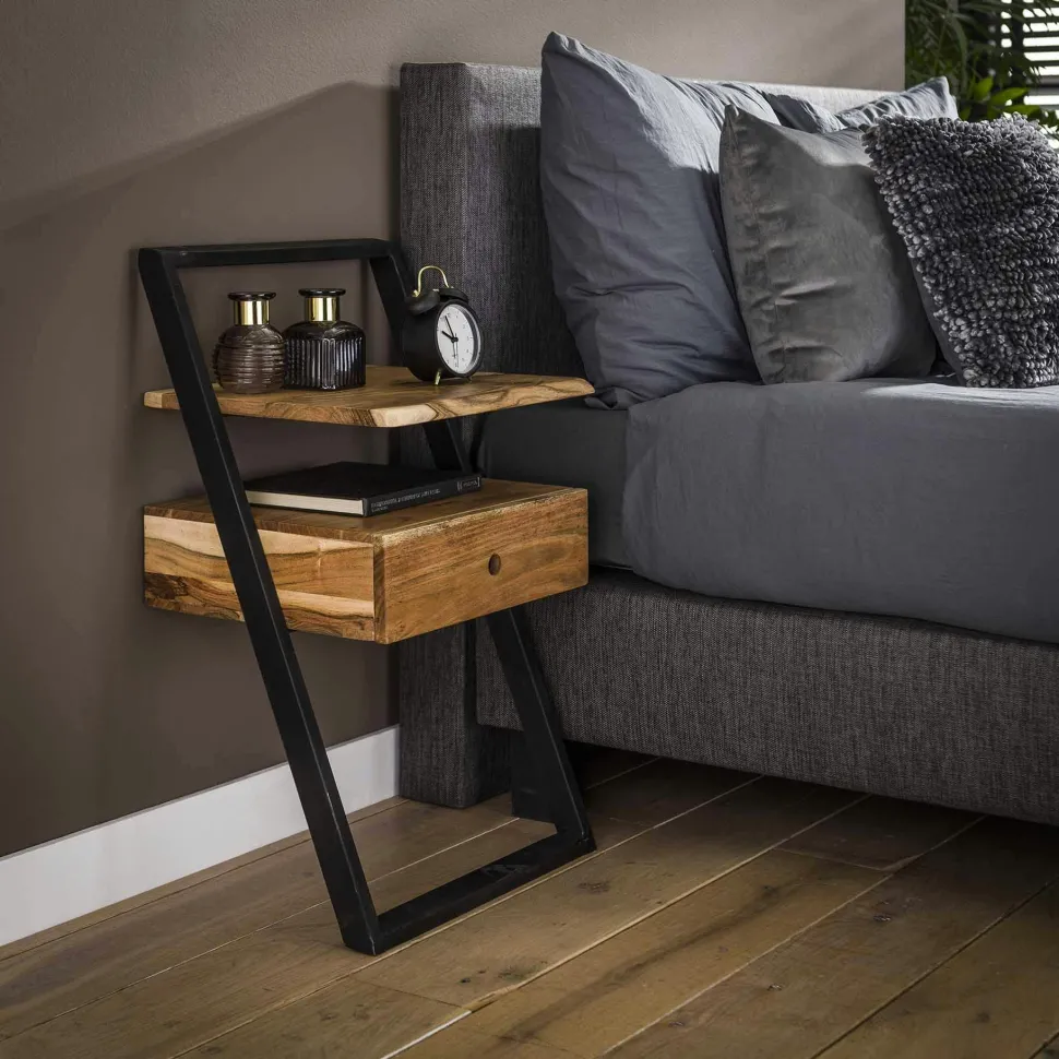 Table de chevet en bois d'acacia structure colonne MELBOURNE