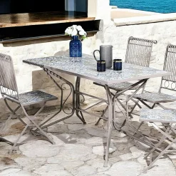 Table de jardin carreaux de ciment bleu et taupe 140 cm GRENADE