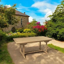 Table de jardin en teck brut rectangle extensible 120/180x90x75cm SUMMER