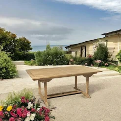 Table de jardin en teck brut rectangle extensible 120/180x90x75cm SUMMER
