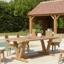 Table de jardin pieds en V teck recyclé naturel 220 cm MANY