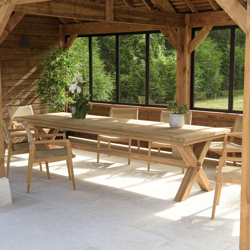 Table de jardin pieds inclinés teck recyclé naturel 300 cm MANY