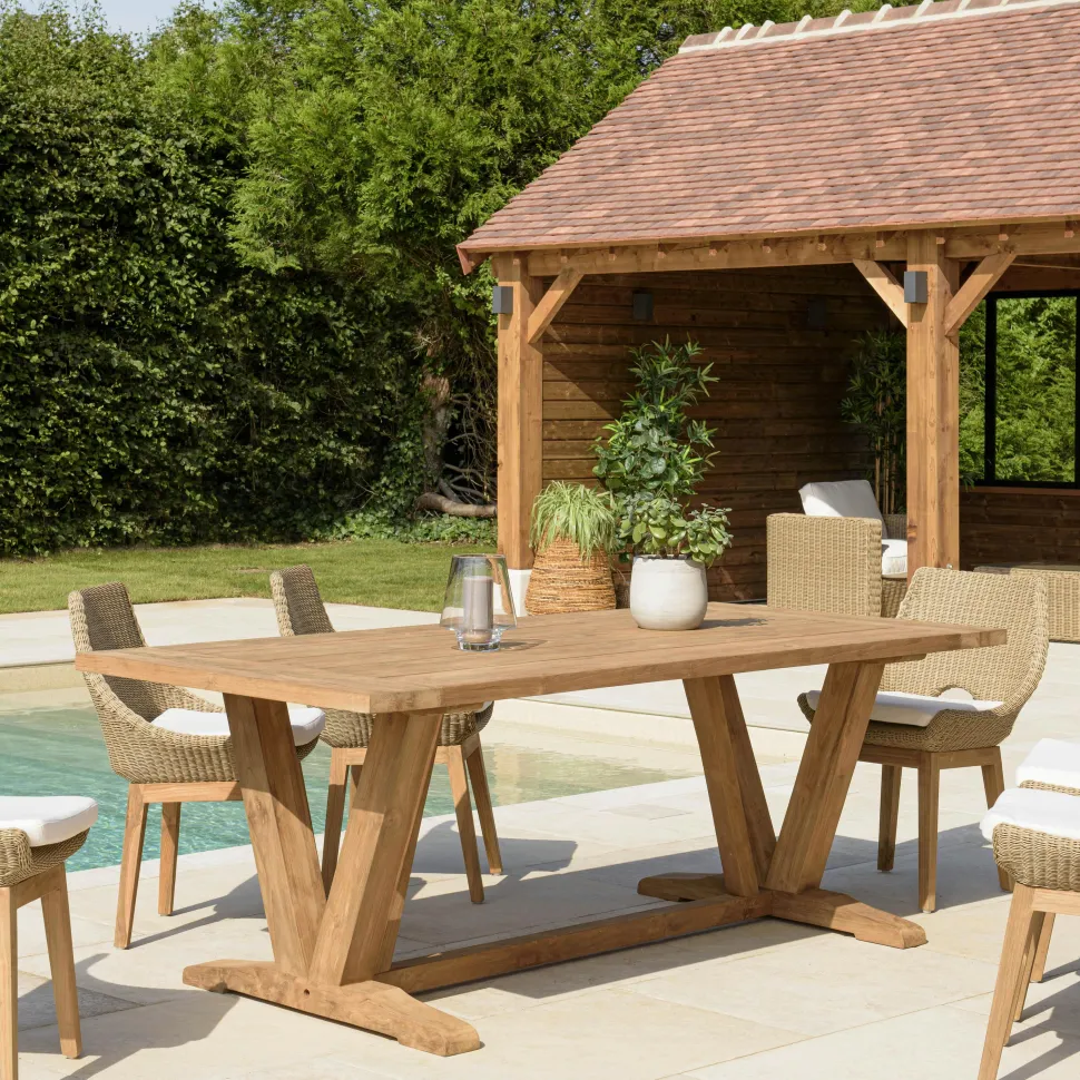 Table de jardin pieds inclinés teck recyclé naturel 300 cm MANY
