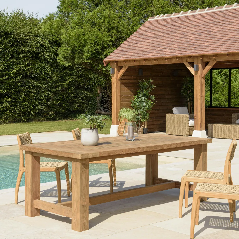 Table de jardin pieds inclinés teck recyclé naturel 300 cm MANY