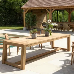 Table de jardin ronde D150 cm teck recyclé naturel MANY