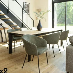 Table de repas moderne naturelle pieds chêne massif 220 cm PANAMA