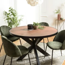 Table de repas ovale bois anthracite lignes dorées 220 cm BIHAR