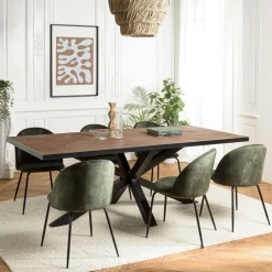 Table de repas ronde bois effet pierre rouille 120 cm BIHAR