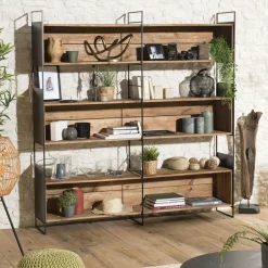 Table de repas ronde bois effet pierre rouille 120 cm BIHAR